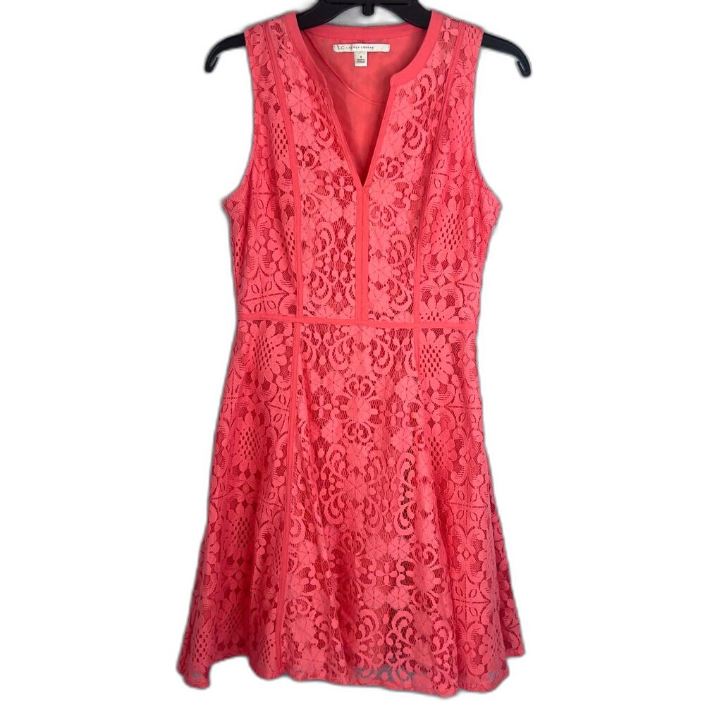 LC Lauren Conrad Orange Lace Overlay Sleeveless Fit & Flare Dress Sz 8‎